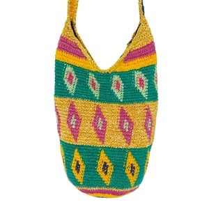 HANDMADE Bright Multicolor Woven Knit Crossbody Zipper Slingbag